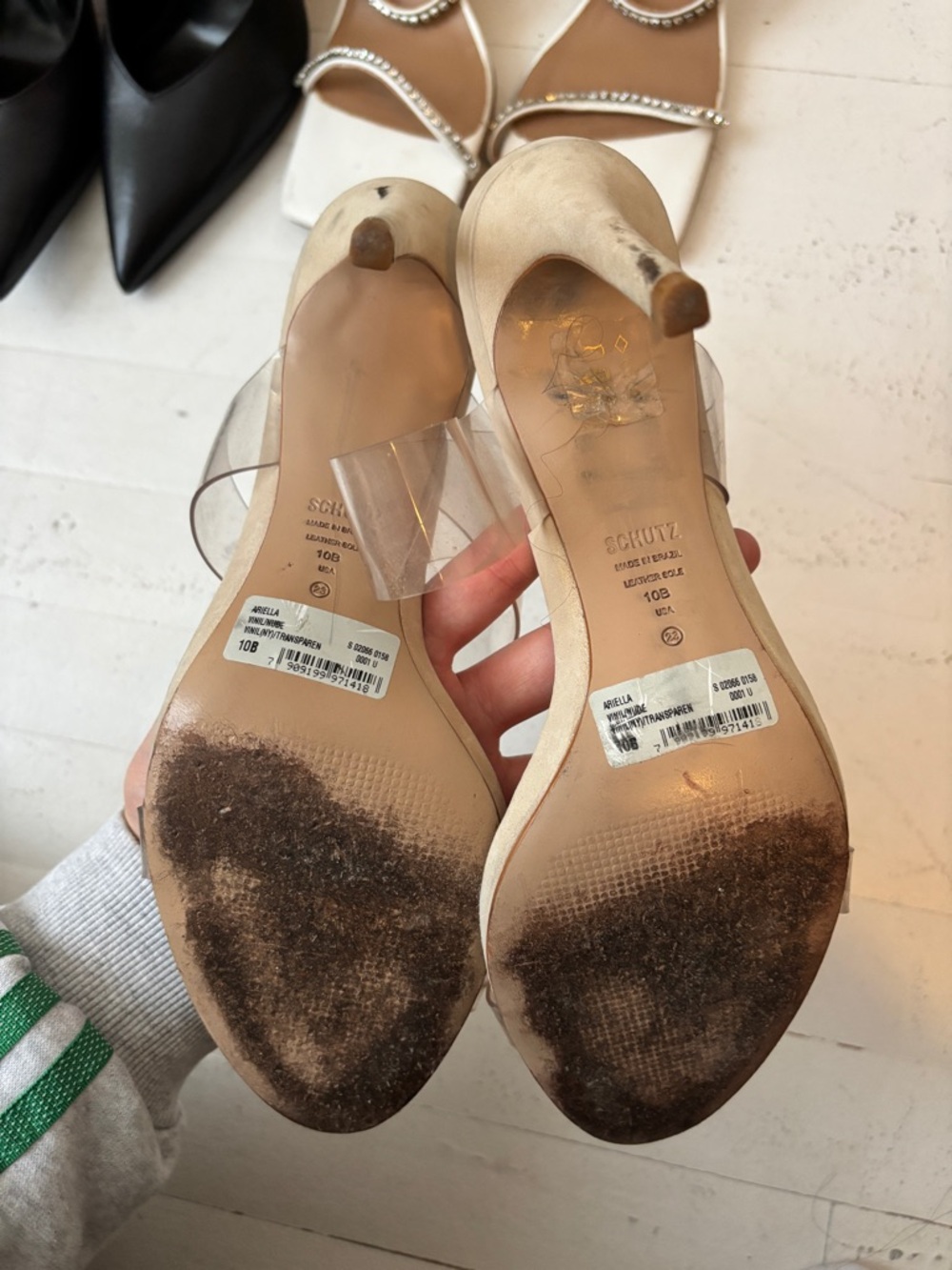 SCHUTZ Clear Strap Tan Slide Sandals - Picture 3 of 3
